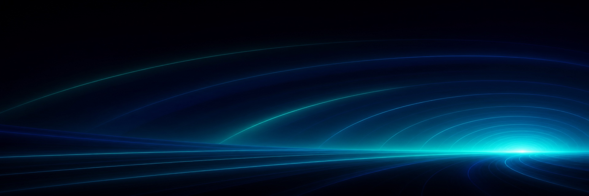 Abstract cyan and teal digital landscape with glowing horizon arcs