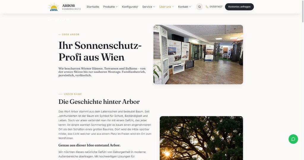 ARBOR about page — sun protection experts in Vienna